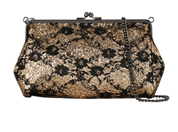 Kiss Lock Glitter Clutch, Fabric, Black/Gold, London, S/DB, 2*